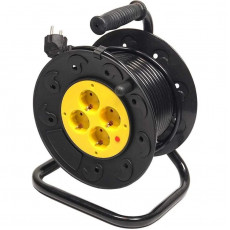 Подовжувач на котушці PowerPlant JY-2002/20 (PPRA10M200S4) 4 розетки, 20 м, чорно-жовтий