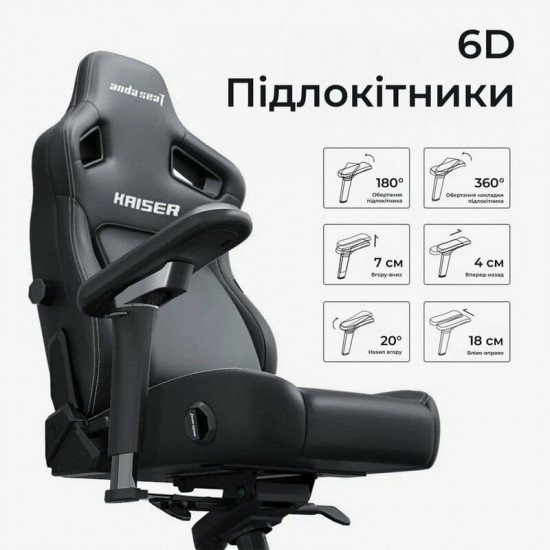 Крісло для геймерів Anda Seat Kaiser 4 V2 Size XL PVC Dark Gray Fabric (AD12YDDC-XLL-20-GB-CF-03)