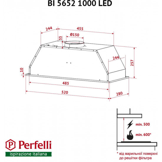 Витяжка Perfelli BI 5652 BL 1000 LED